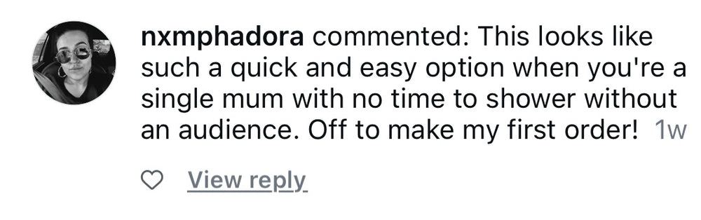 Comment about quick skincare solutions for busy single moms, highlighting ease and effectiveness of natural products.