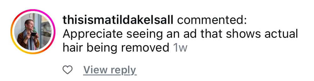 Comment on an ad showcasing natural skincare for hair removal, emphasizing effectiveness and irritation-free results.