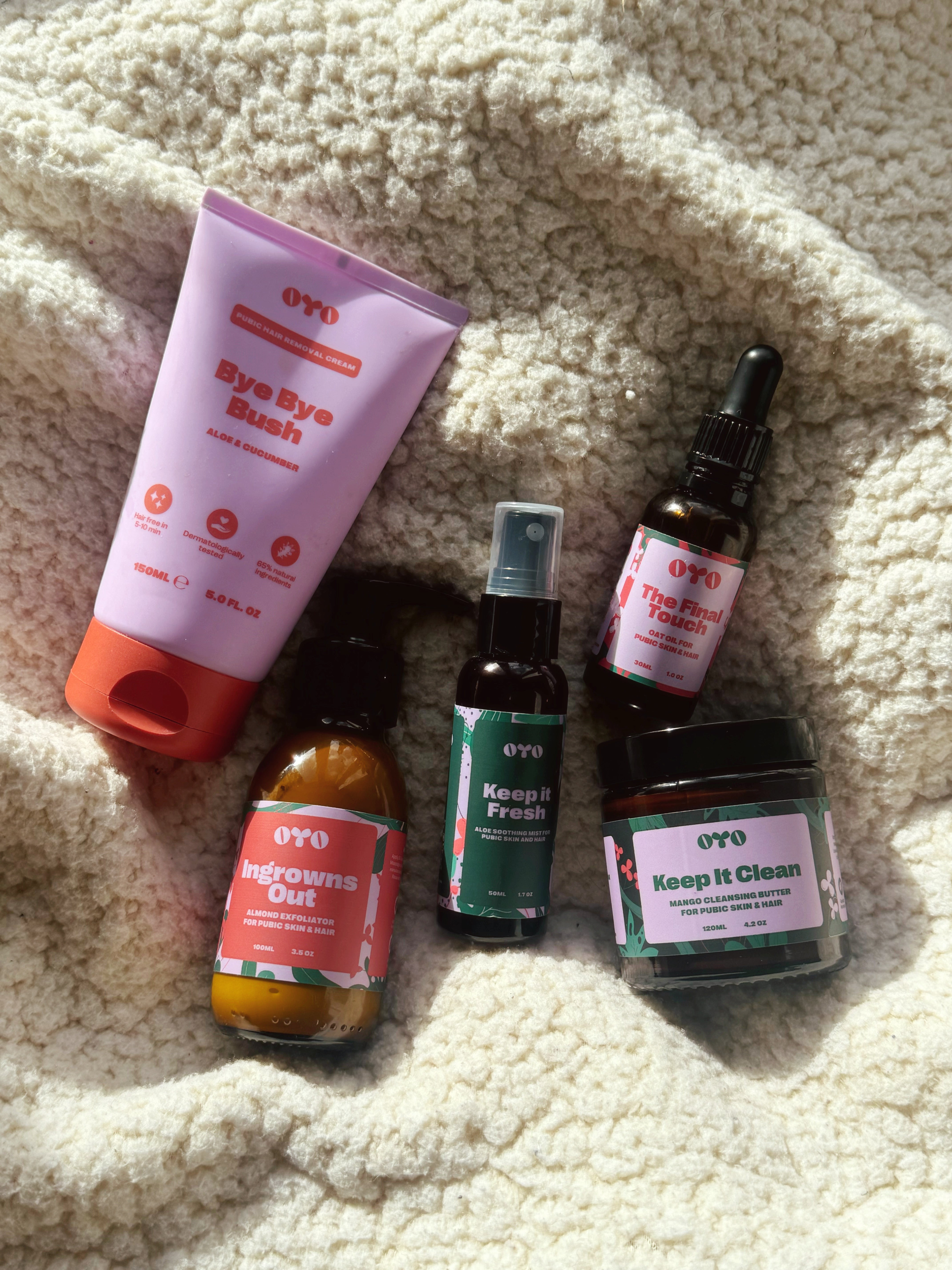 Natural skincare products including Ingrowns Out and Keep It Clean for effective skin routines and soothing irritation.